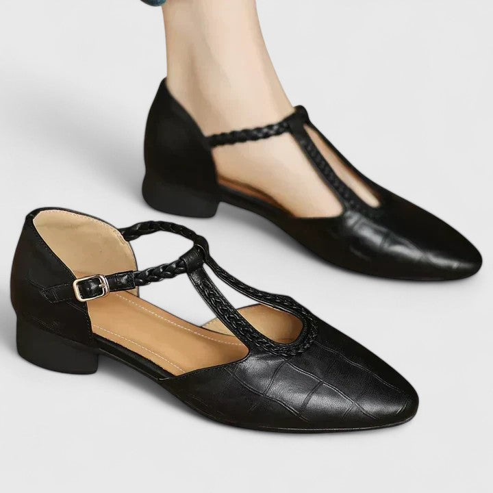 Eleganckie sandały damskie skórzane z paskiem T-strap na obcasie regulowane na lato