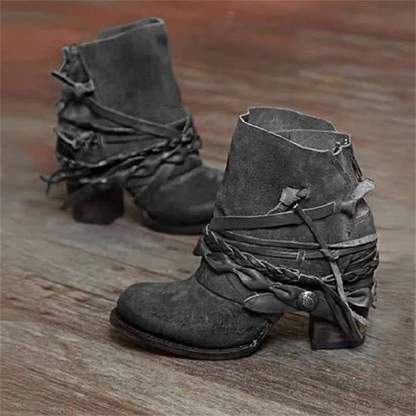 Botins de senhora em pele vintage com salto clássicos elegantes para a primavera