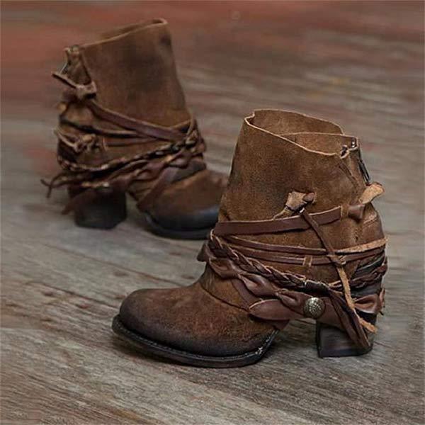Botins de senhora em pele vintage com salto clássicos elegantes para a primavera