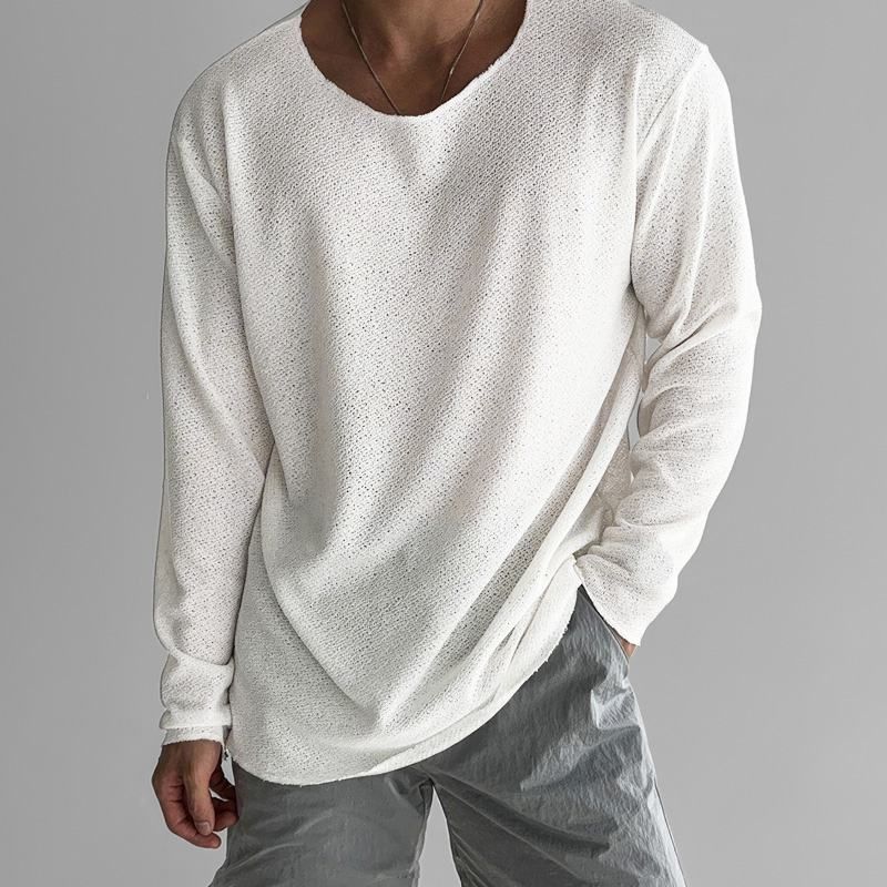 Sweter męski bawełniany letni z długim rękawem oversize casual na lato