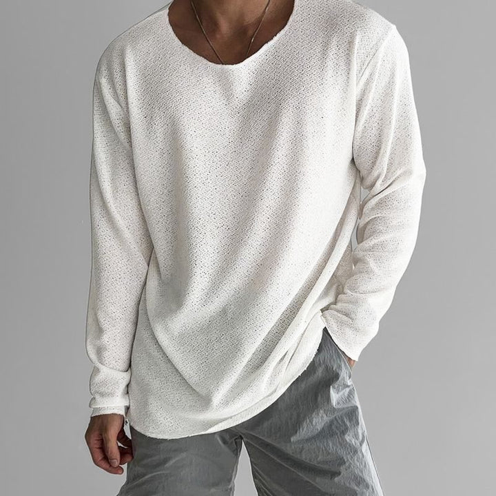 Sweter męski bawełniany letni z długim rękawem oversize casual na lato