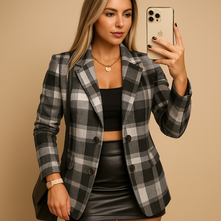 Manteau femme long matelassé à carreaux chaud pour la saison froide élégante