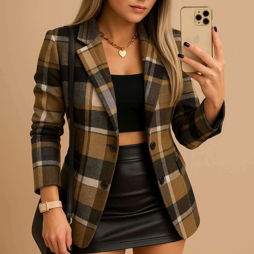 Manteau femme long matelassé à carreaux chaud pour la saison froide élégante