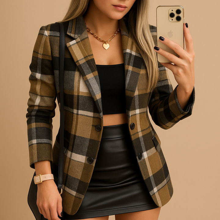 Manteau femme long matelassé à carreaux chaud pour la saison froide élégante