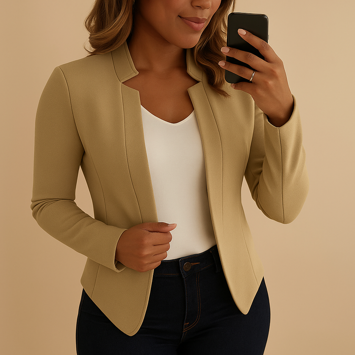 Veste blazer femme légère en polyester à col tailleur pour l’été, style élégant