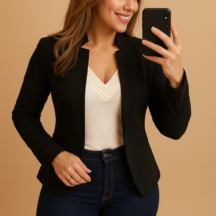 Veste blazer femme légère en polyester à col tailleur pour l’été, style élégant