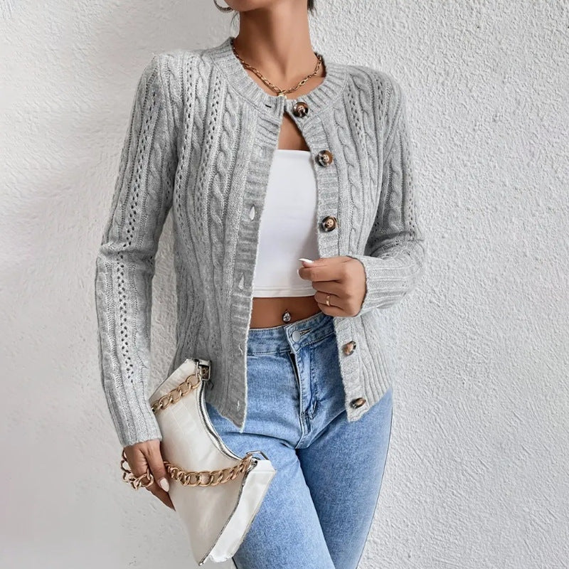 Γυναικεία μάλλινη διάτρητη ζακέτα cardigan με κουμπιά, φθινοπωρινή