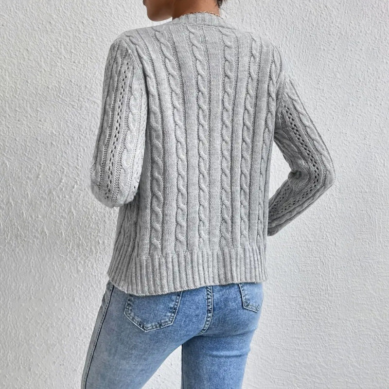 Γυναικεία μάλλινη διάτρητη ζακέτα cardigan με κουμπιά, φθινοπωρινή