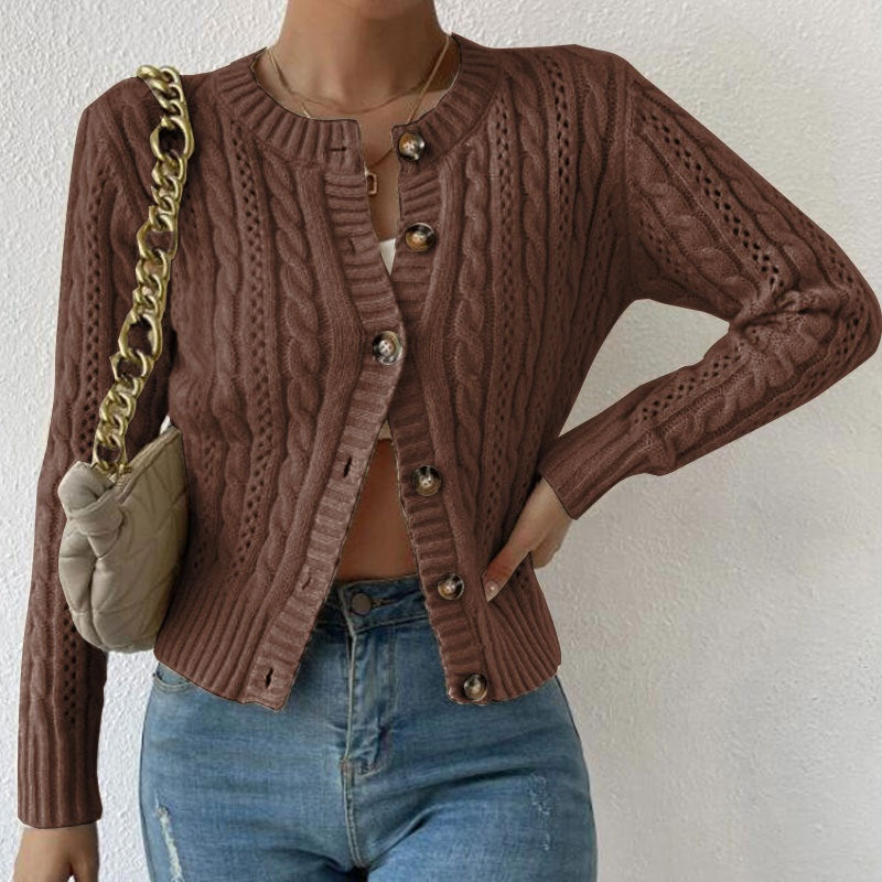 Γυναικεία μάλλινη διάτρητη ζακέτα cardigan με κουμπιά, φθινοπωρινή