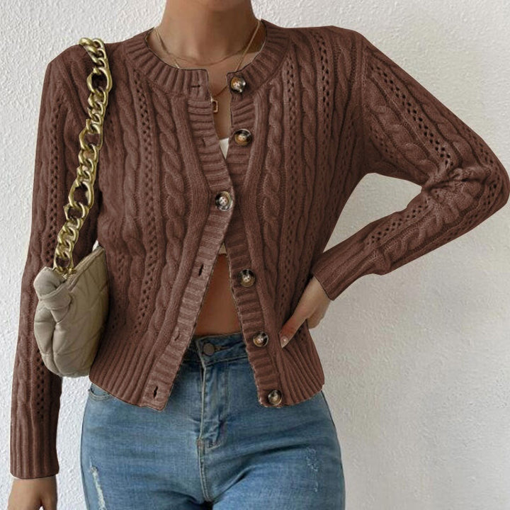 Γυναικεία μάλλινη διάτρητη ζακέτα cardigan με κουμπιά, φθινοπωρινή