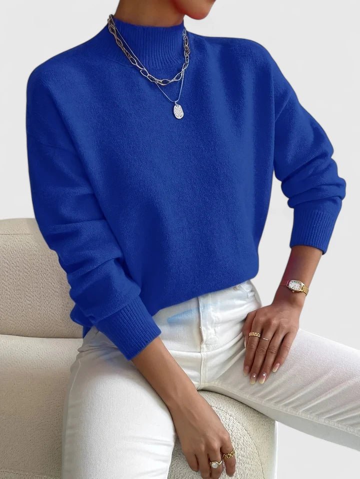 Sweter damski z golfem wełniany elegancki jesienny