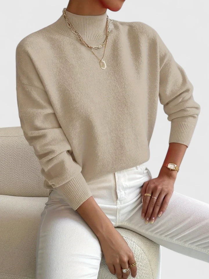 Sweter damski z golfem wełniany elegancki jesienny