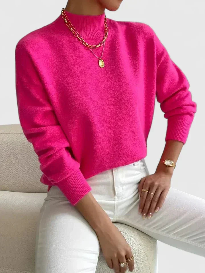 Sweter damski z golfem wełniany elegancki jesienny