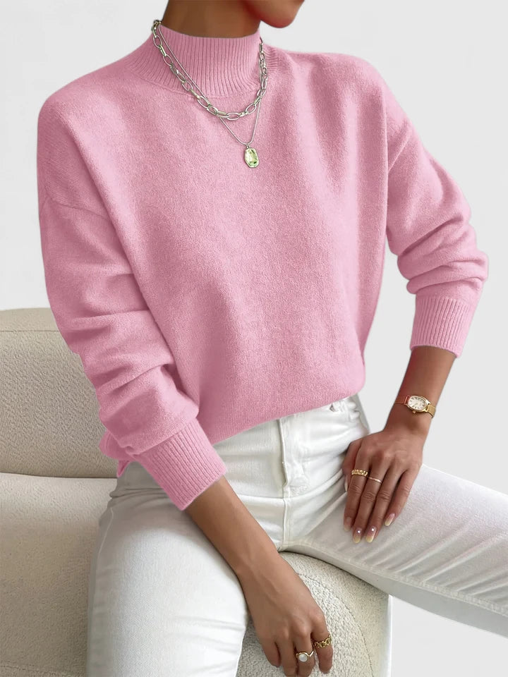 Sweter damski z golfem wełniany elegancki jesienny