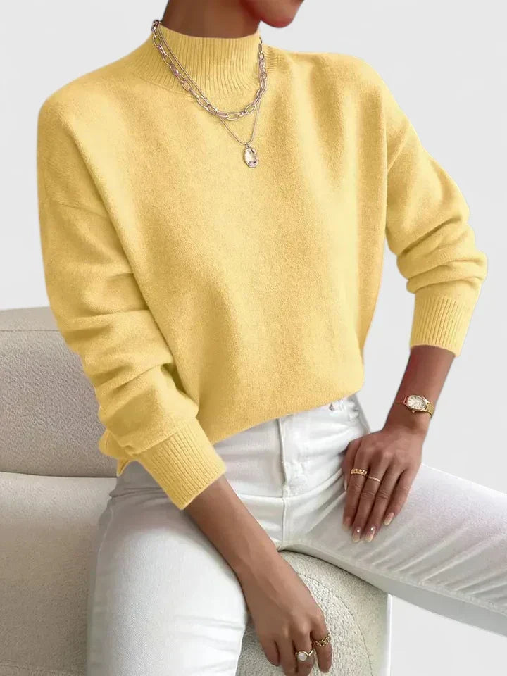 Sweter damski z golfem wełniany elegancki jesienny
