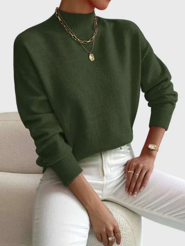 Sweter damski z golfem wełniany elegancki jesienny