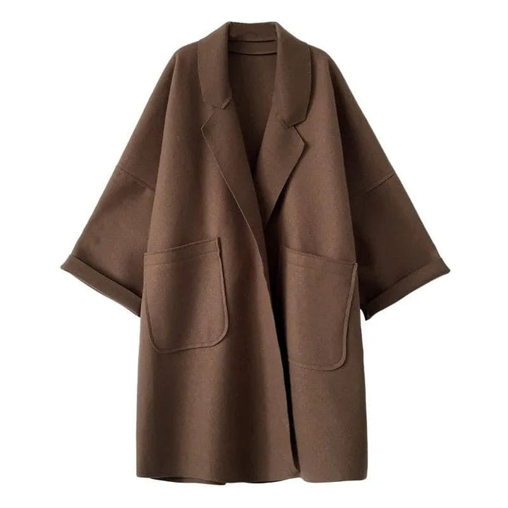 Casaco de lã feminino comprido oversize com lã, de outono, inverno e meia-estação