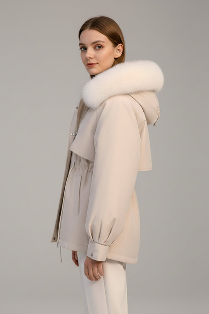 Kurtka parka damska krótka pikowana z kapturem jesienna zimowa