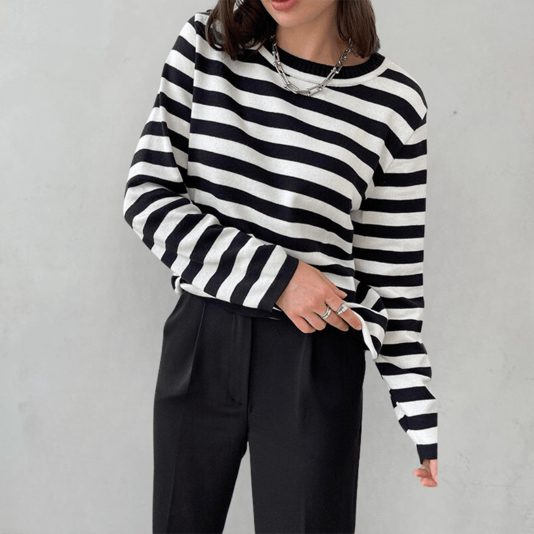 Sweter damski w paski dzianinowy wełniany jesienny