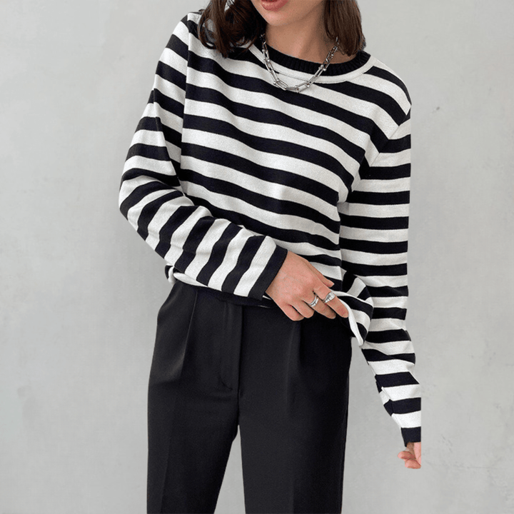 Sweter damski w paski dzianinowy wełniany jesienny