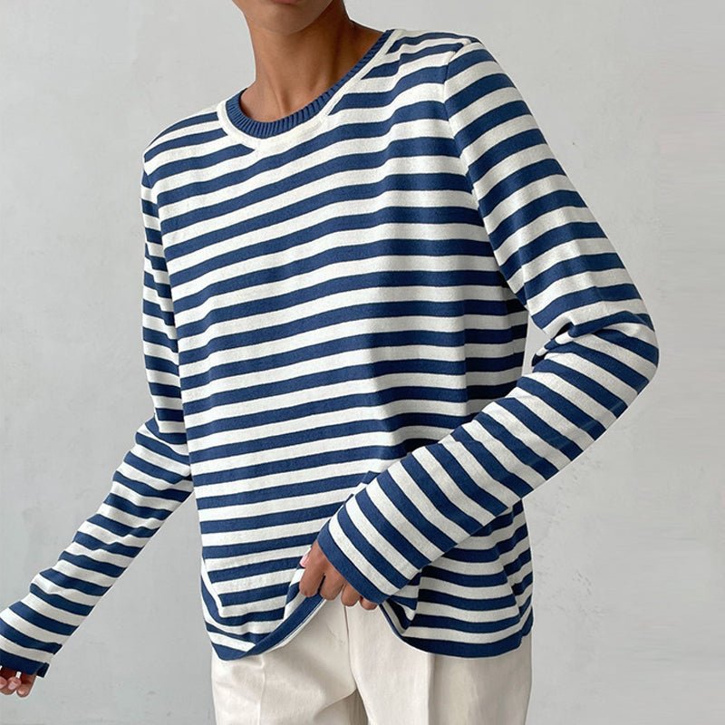 Sweter damski w paski dzianinowy wełniany jesienny