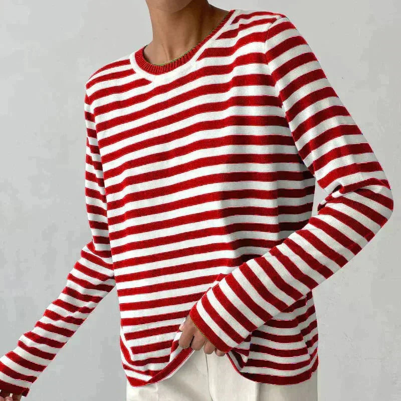 Sweter damski w paski dzianinowy wełniany jesienny