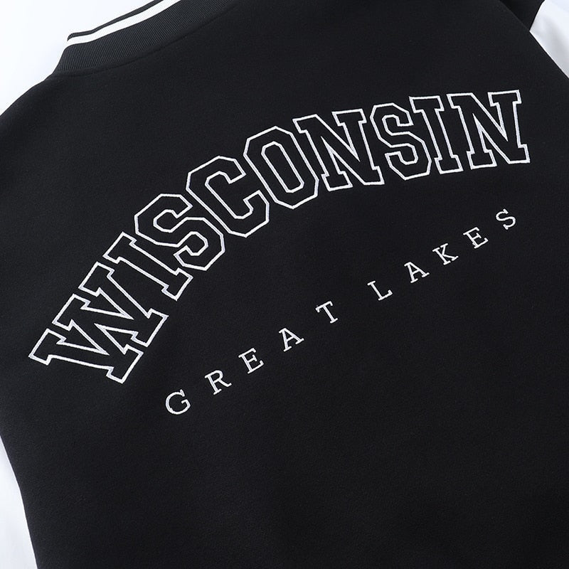 Kurtka bejsbolówka damska varsity oversize flauszowa z ekoskórą jesienna