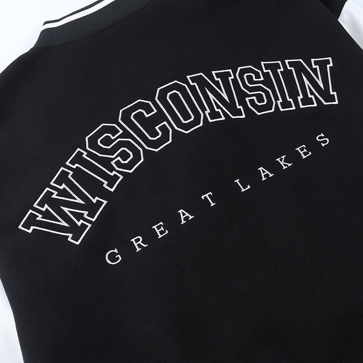 Kurtka bejsbolówka damska varsity oversize flauszowa z ekoskórą jesienna