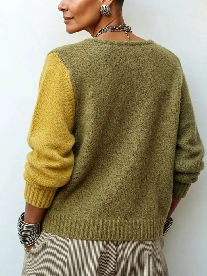 Sweter damski z dzianiny z asymetrycznymi guzikami patchworkowy luźny na jesień