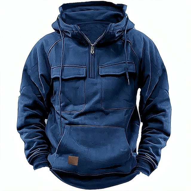 Bluza męska z kapturem fleece z zamkiem sportowa na wiosnę casualowa ciepła