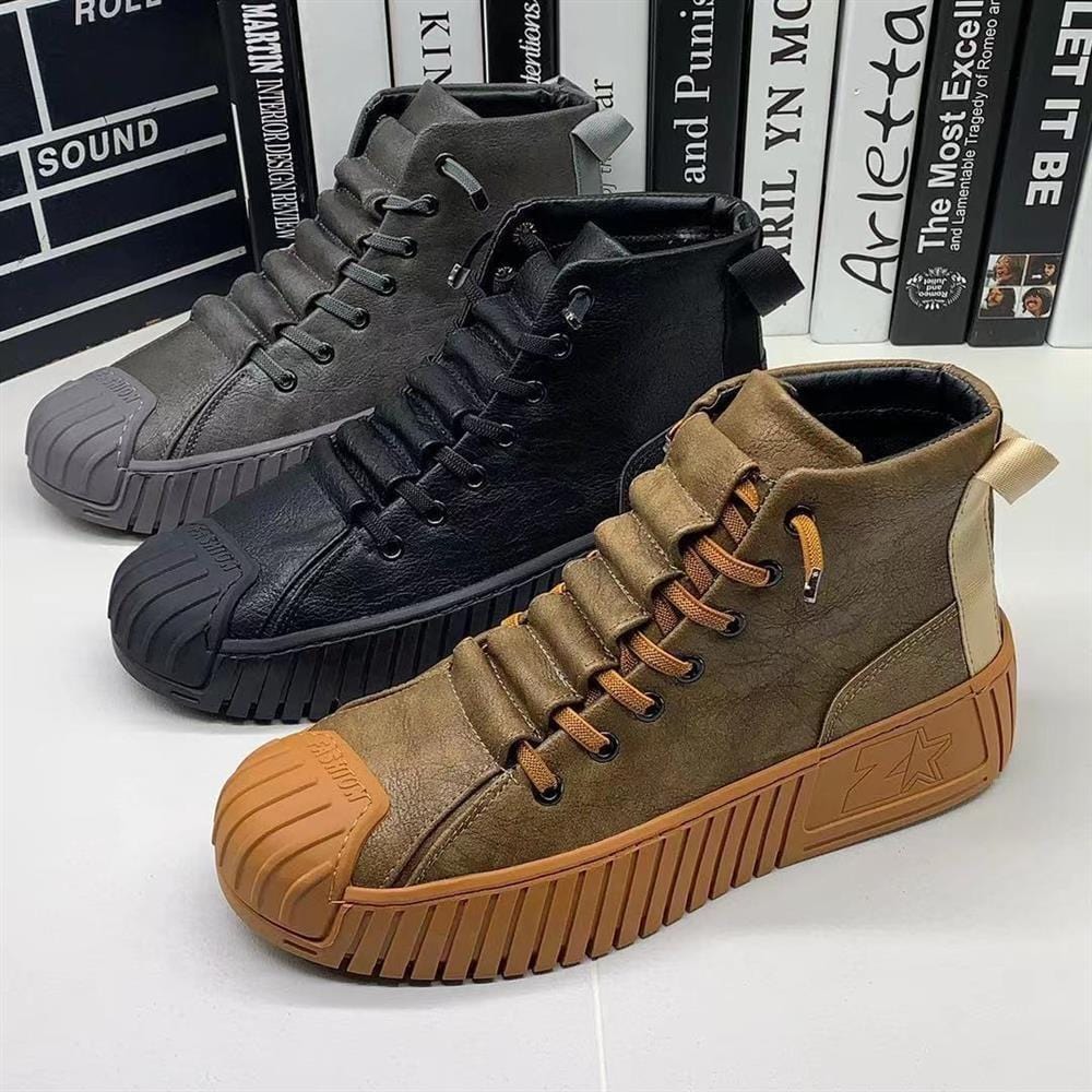 Buty męskie skórzane za kostkę na wiosnę – sneakersy męskie skóra naturalna casual wysokie
