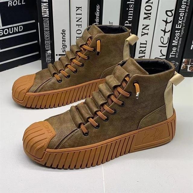 Buty męskie skórzane za kostkę na wiosnę – sneakersy męskie skóra naturalna casual wysokie