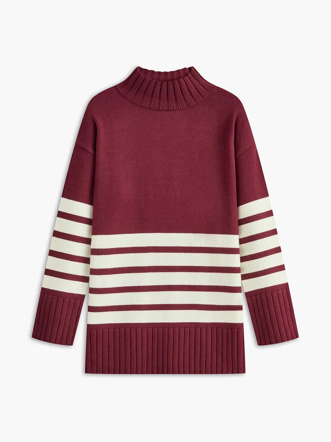 Sweter damski w paski ze stójką z dzianiny wełnianej luźny i ciepły na jesień i zimę