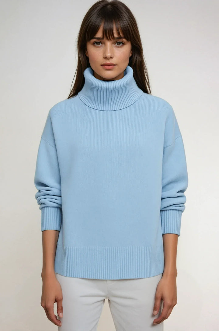 Sweter damski oversize z golfem z miękkiej dzianiny wełnianej luźny i ciepły na jesień
