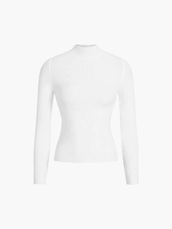 Sweter damski prążkowany z kołnierzem stojącym z dzianiny wełnianej na jesień
