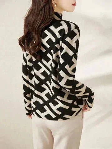 Sweter damski z geometrycznym wzorem z dzianiny wełnianej w stylu casual na jesień