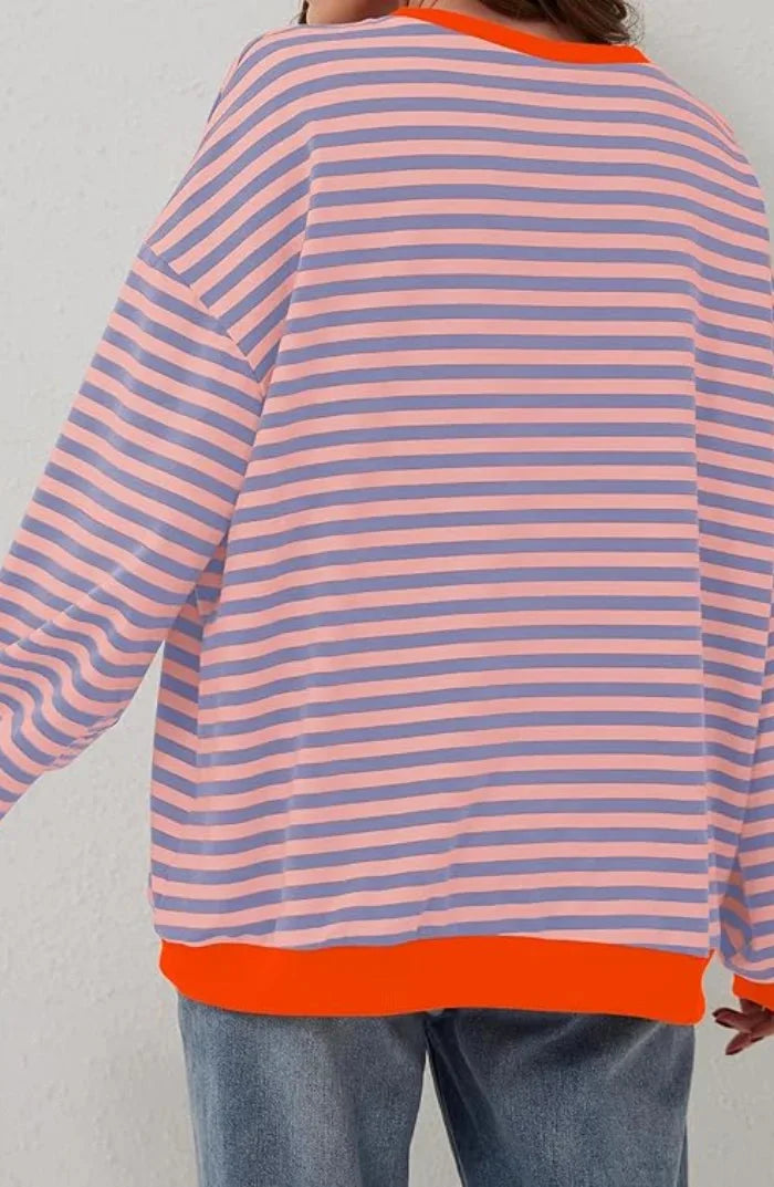 Sweter damski w paski z lekkiej dzianiny o luźnym kroju na jesień casualowy