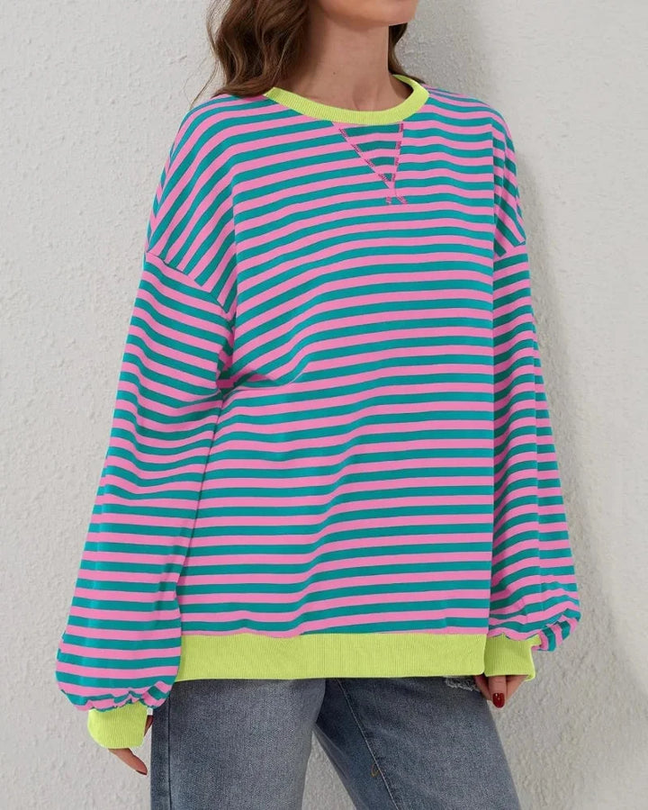 Sweter damski oversize w paski z dzianiny casualowy luźny krój na jesień