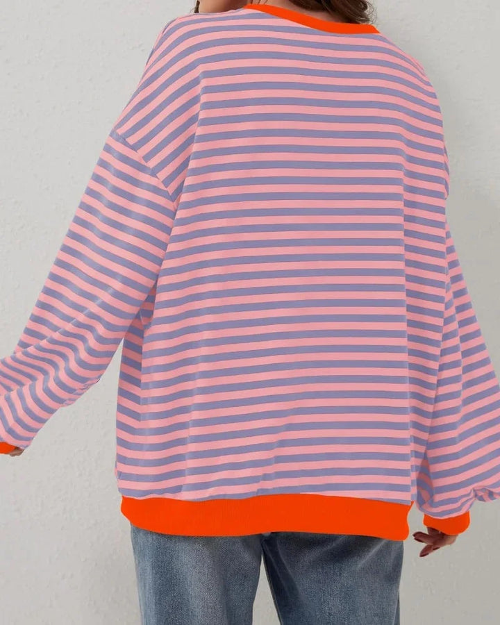 Sweter damski oversize w paski z dzianiny casualowy luźny krój na jesień