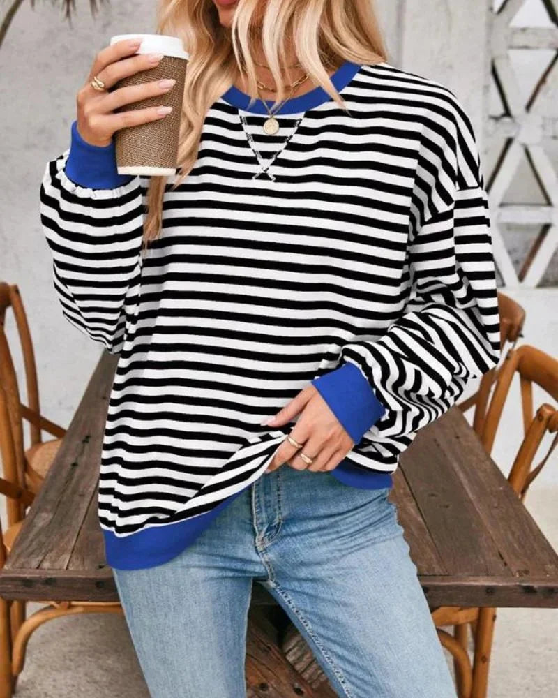 Sweter damski oversize w paski z dzianiny casualowy luźny krój na jesień