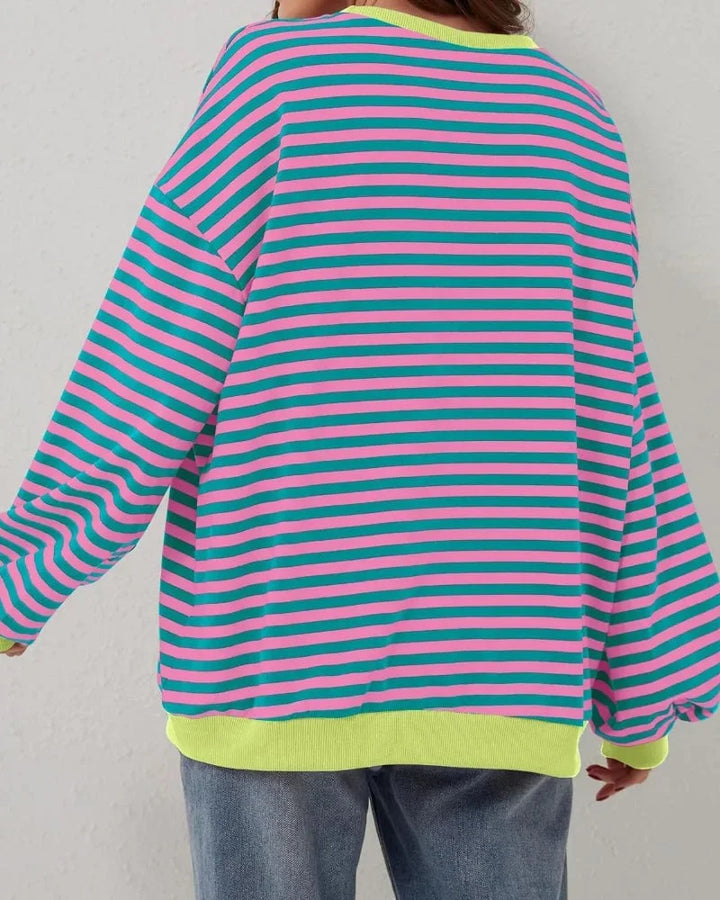 Sweter damski oversize w paski z dzianiny casualowy luźny krój na jesień