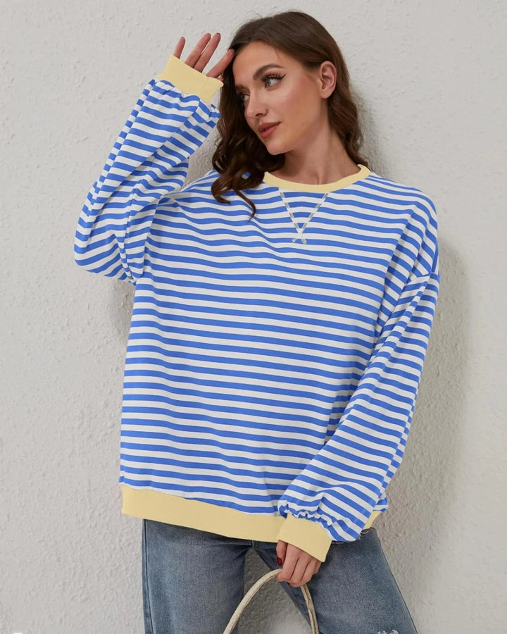 Sweter damski oversize w paski z dzianiny casualowy luźny krój na jesień