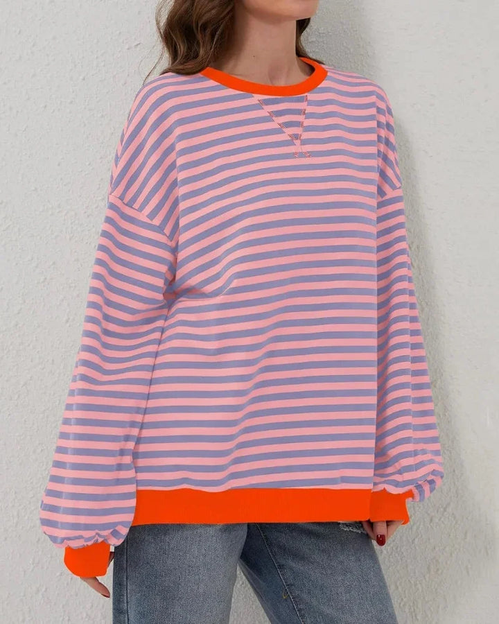 Sweter damski oversize w paski z dzianiny casualowy luźny krój na jesień