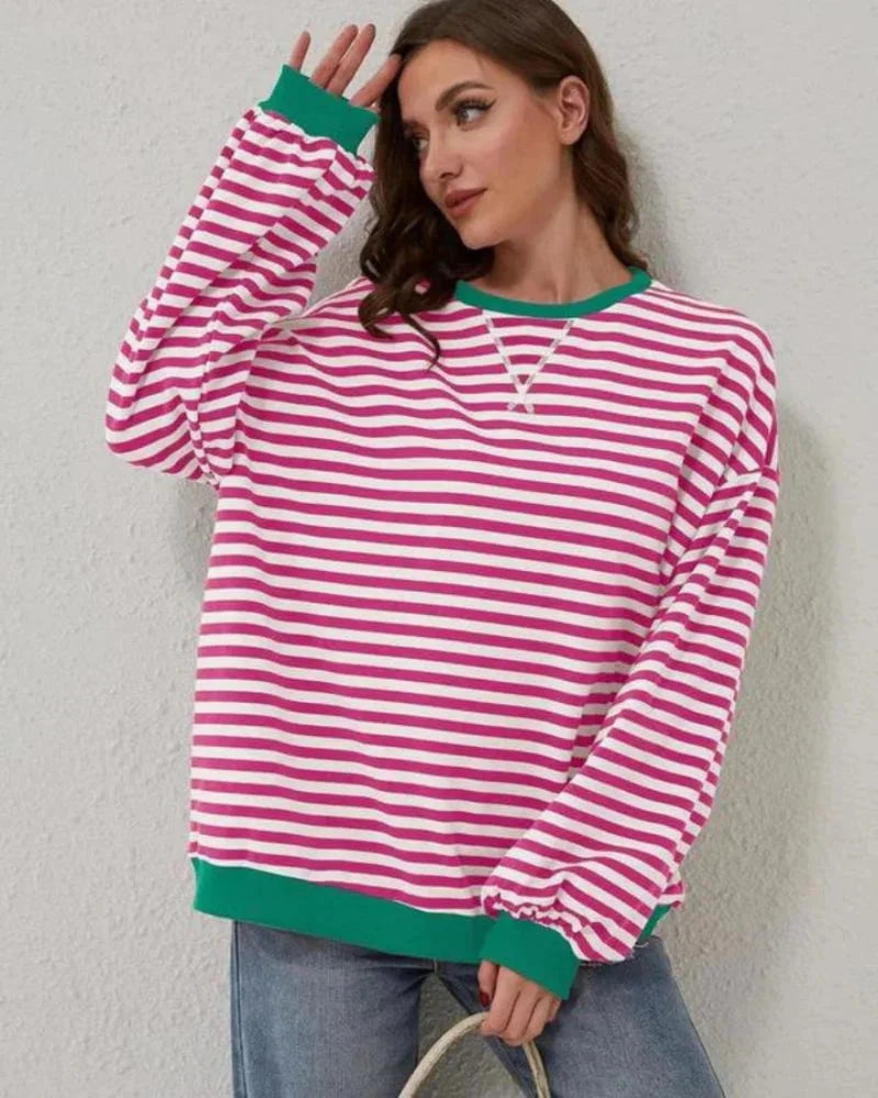 Sweter damski oversize w paski z dzianiny casualowy luźny krój na jesień