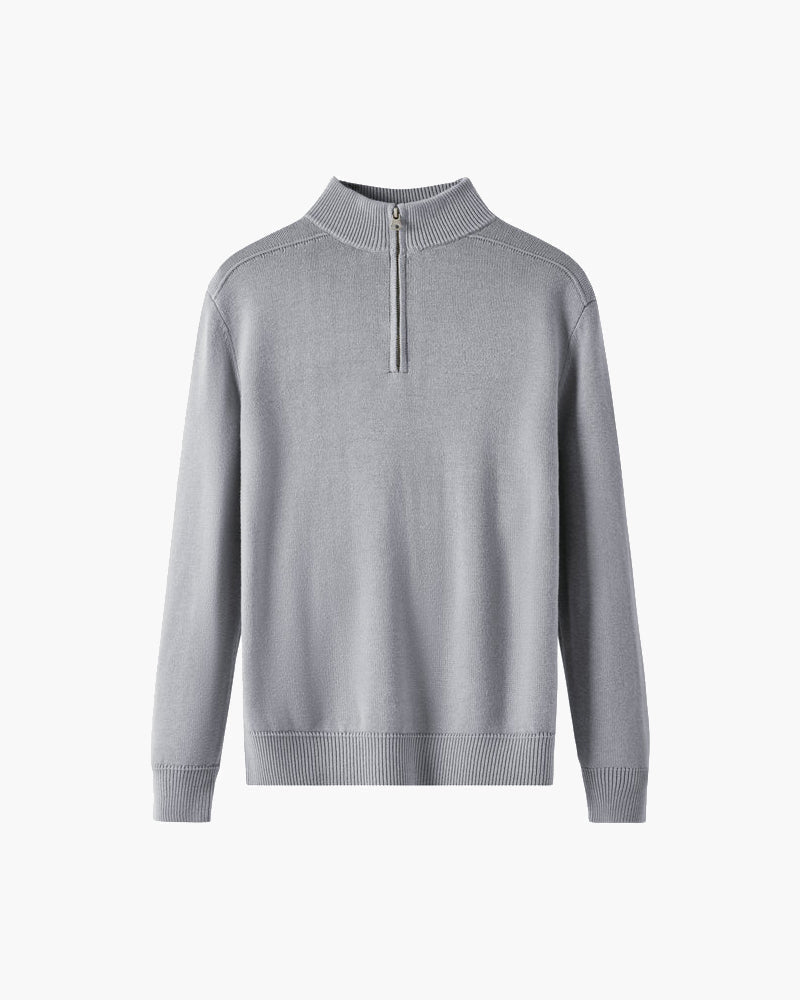 Męski sweter z wełny merino z zamkiem pod szyją jesienny elegancki