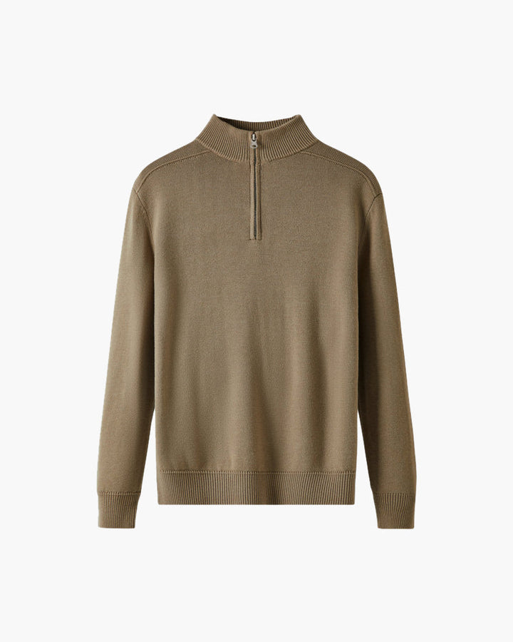 Męski sweter z wełny merino z zamkiem pod szyją jesienny elegancki