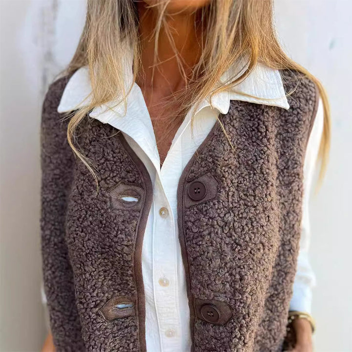Kamizelka damska fleece bezrękawnik oversize casualowy na jesień i zimę ciepły