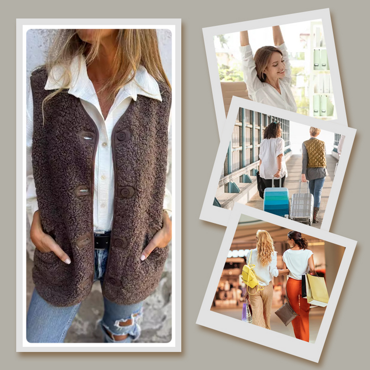 Kamizelka damska fleece bezrękawnik oversize casualowy na jesień i zimę ciepły