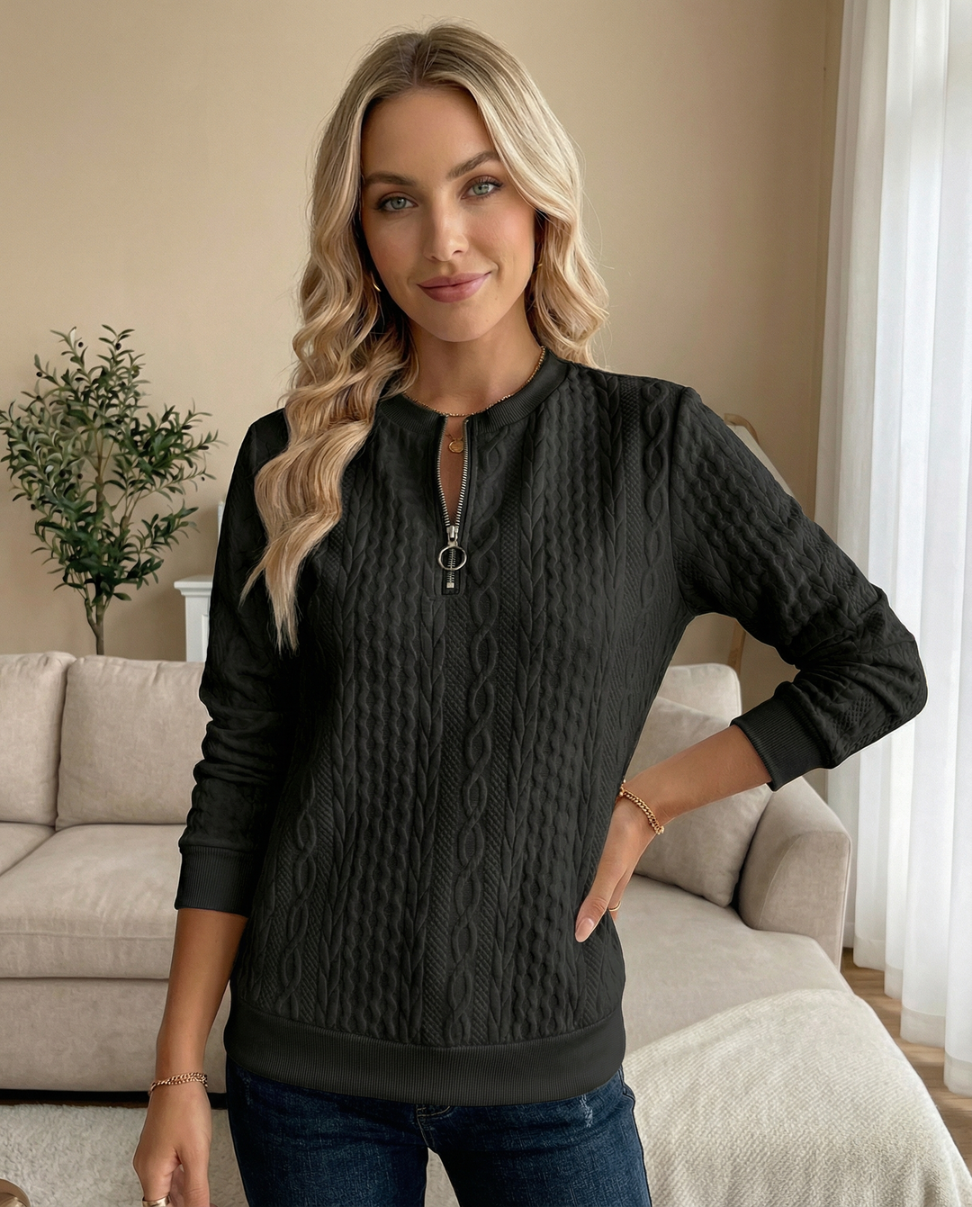 Bluza damska dresowa z zamkiem teksturowana na jesień do codziennych stylizacji
