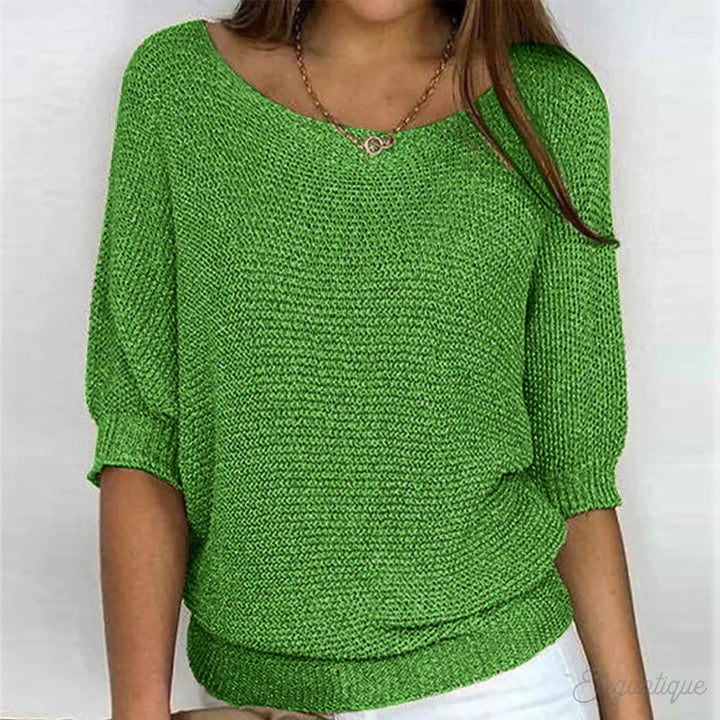 Damski sweter dzianinowy jesienny z rękawem 3/4 luźny